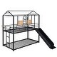 preview thumbnail 5 of 35, House-shaped Twin Over Twin Bunk Bed with MDF Shelf, Metal Bed Frame with Slide, Ladder, Roof, Windows for Kids Fun or Sleep