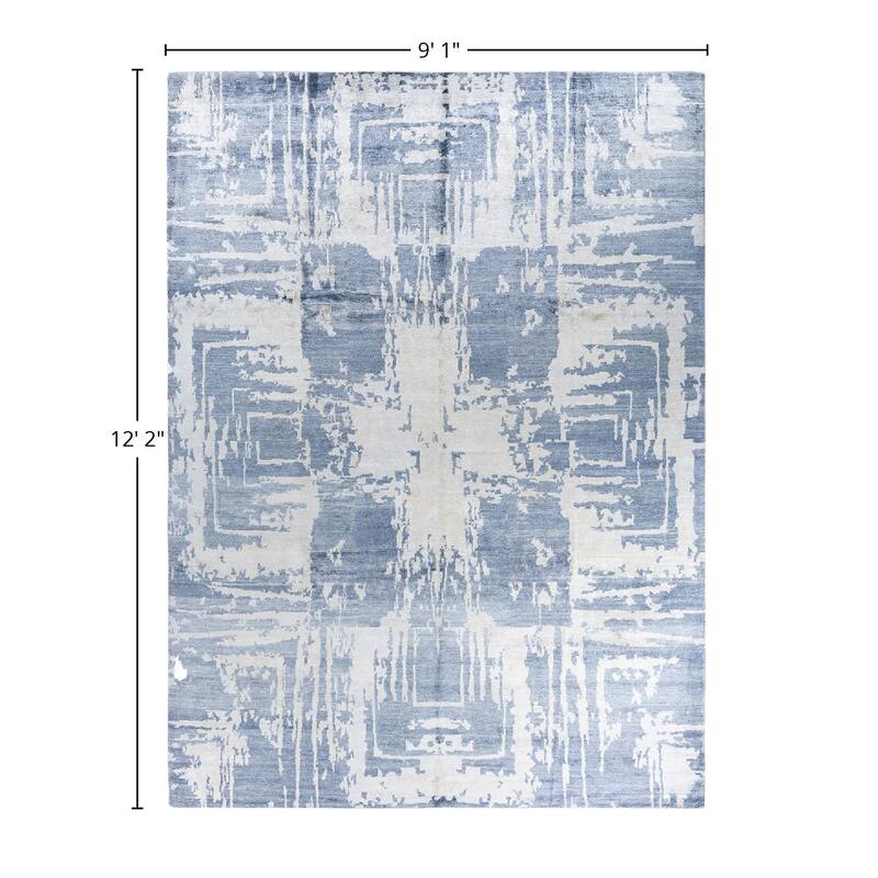 Modern One-of-a-Kind Hand-Knotted Area Rug - Gray, 9' 1" x 12' 2" - 9' 1" x 12' 2"
