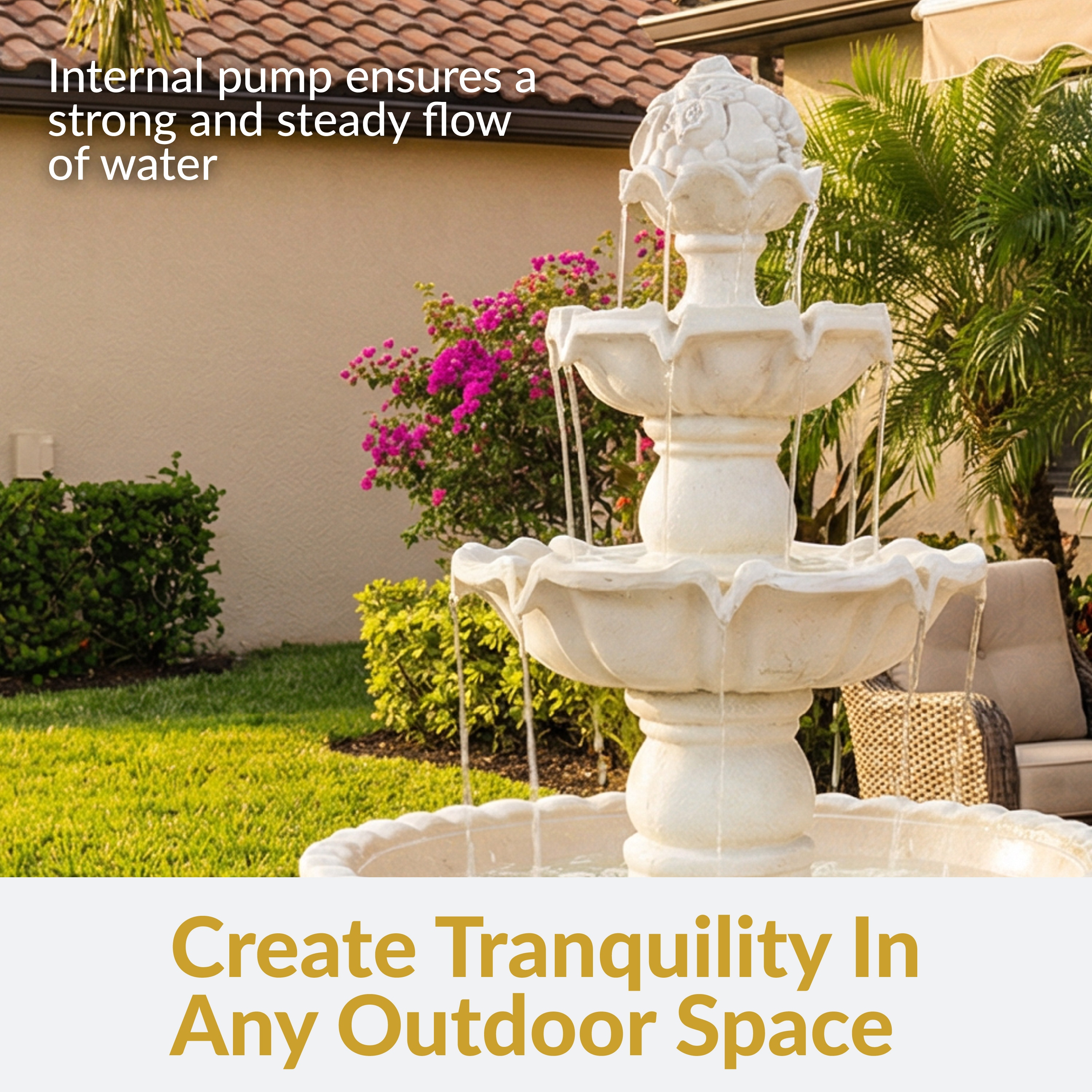 4-Tier Fruit Top Outdoor Water Fountain Backyard Garden Feature