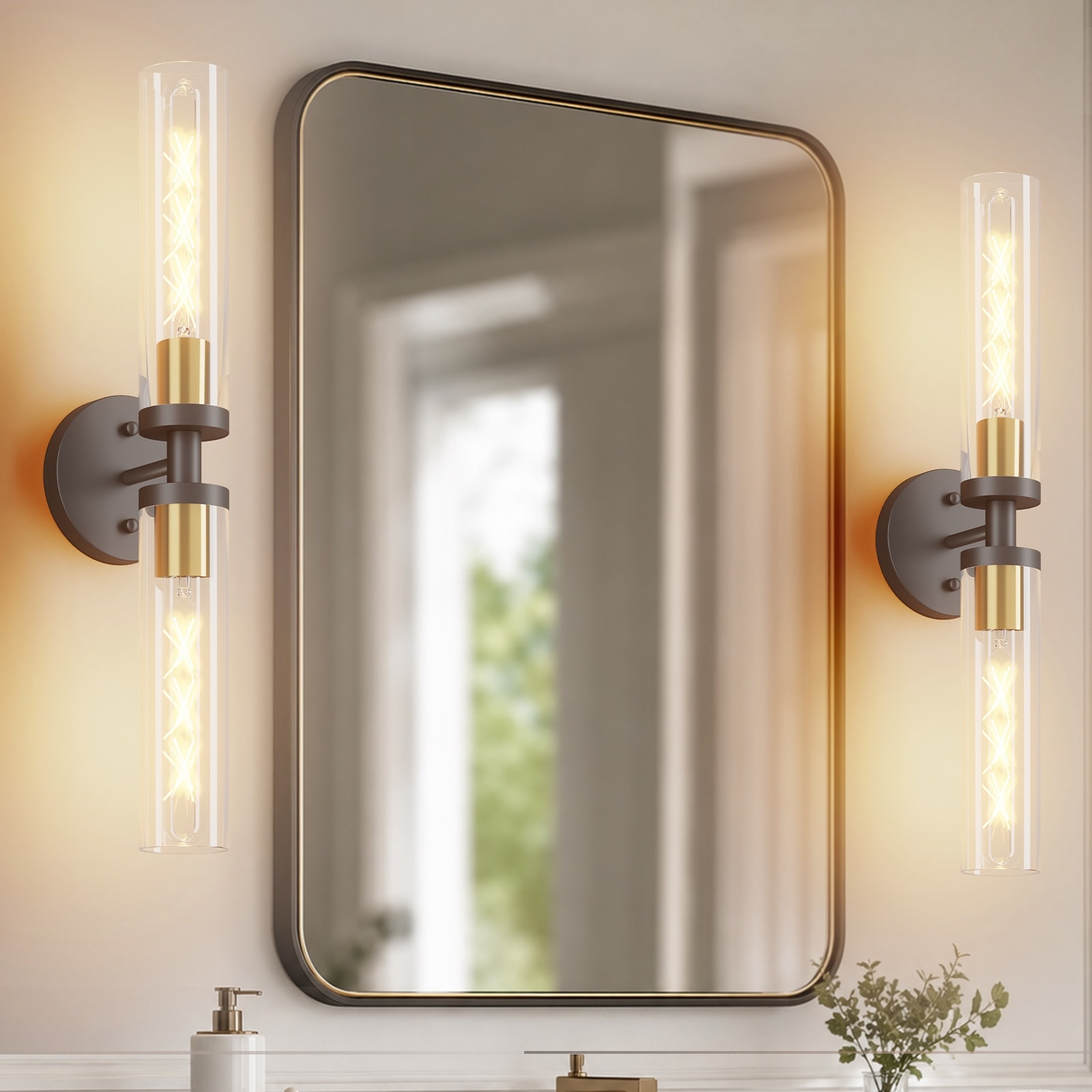 2-Light Modern Vanity Bathroom Wall Sconces with Clear GlassTube