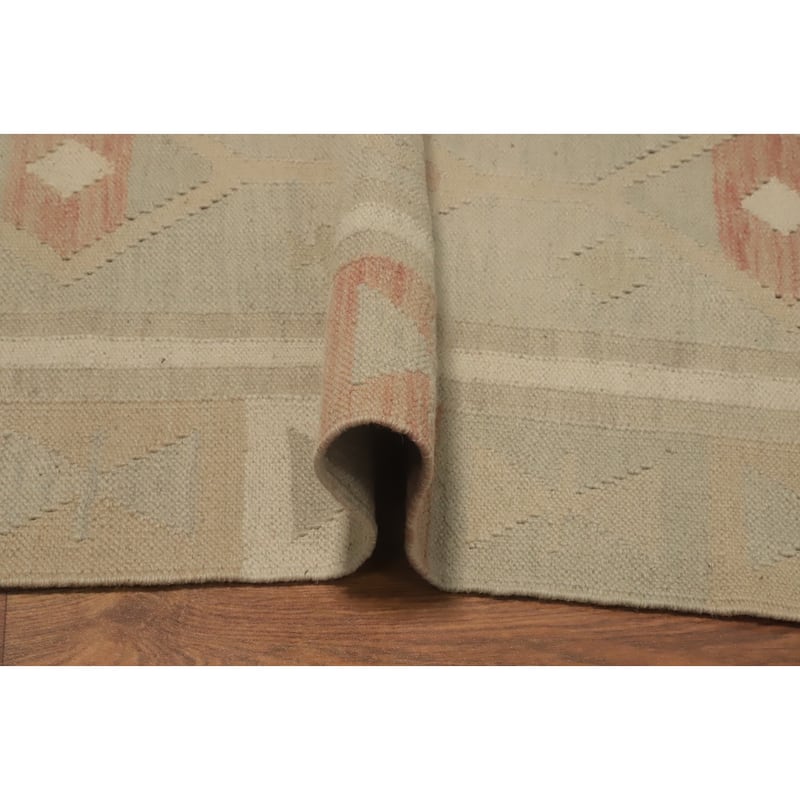 Hand Woven Oriental 100% Wool Carpet Southwestern Tribal Green Kilim Area Rug - 8' 0'' X 5' 8''