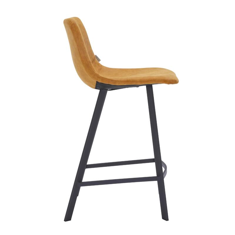 Elland Leather Bar Stool - Modern Counter Height Stool with Black Stainless Steel Legs for Kitchen Island or Home Bar Set of 2