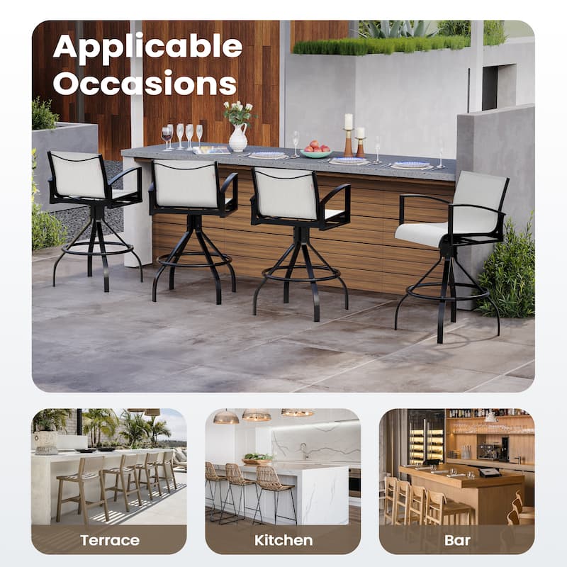 Pellebant 2/4-Piece Patio Swivel Aluminum Bar Stools Sunbrella Textilene