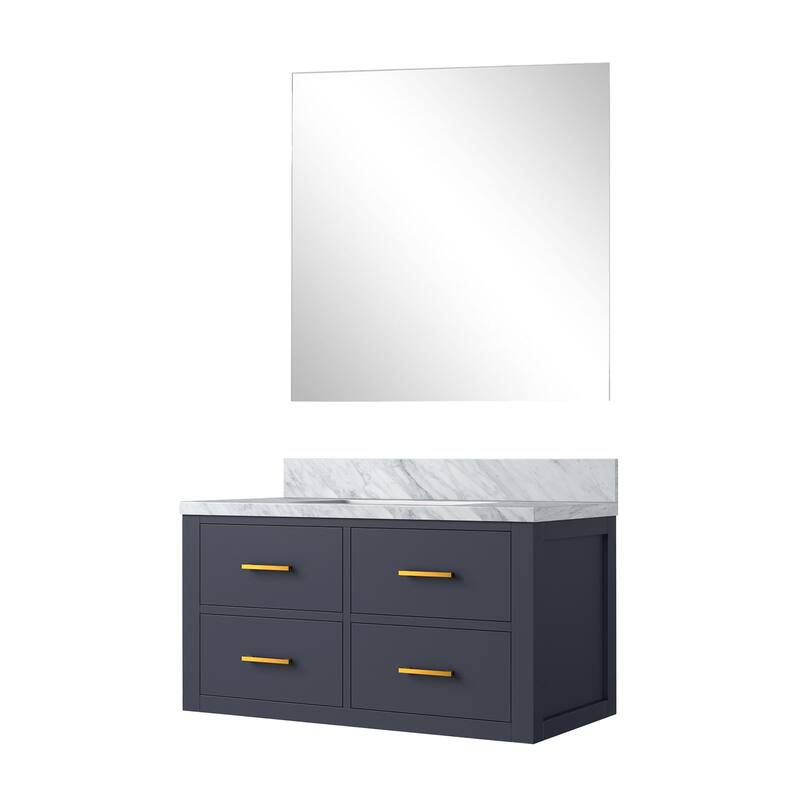 Castor Bath Vanity with Carrara Marble Top, Sink and Mirror