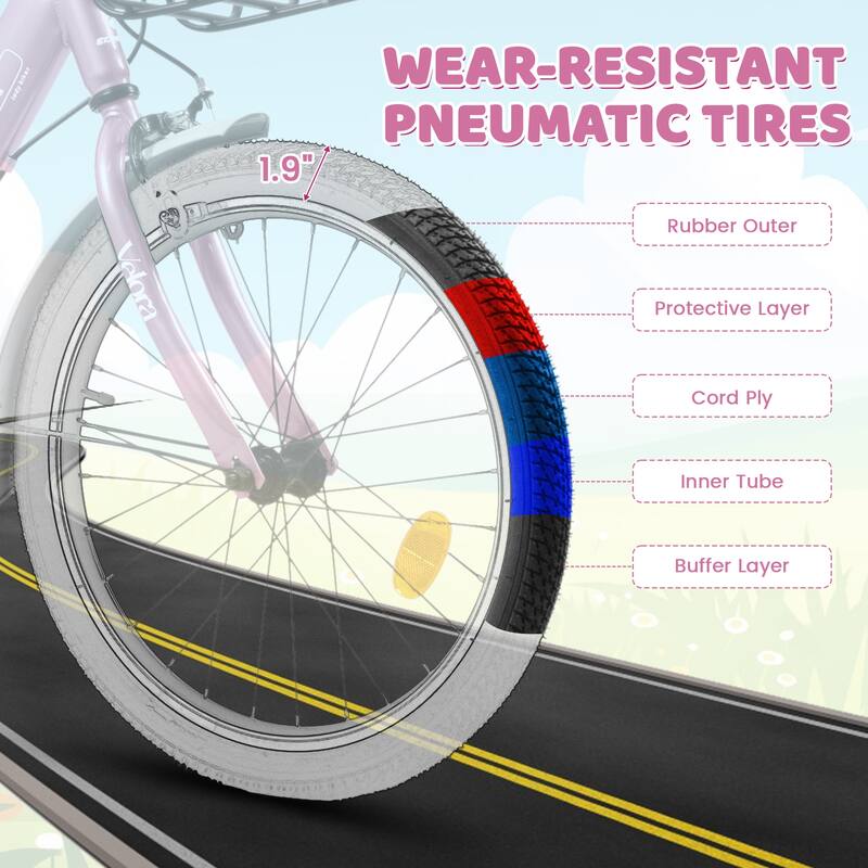 20 Inch Kids Steel Frame Bike, 7-Speed Children Bicycle with Coaster Brake, V-Brake, Chain Guard & Rear Rack for Boys & Girls