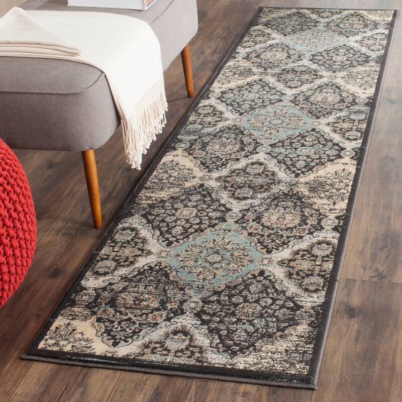 SAFAVIEH Vintage Distressed Boho Leota Oriental Rug - 2'2" x 12' Runner - Black/Light Blue