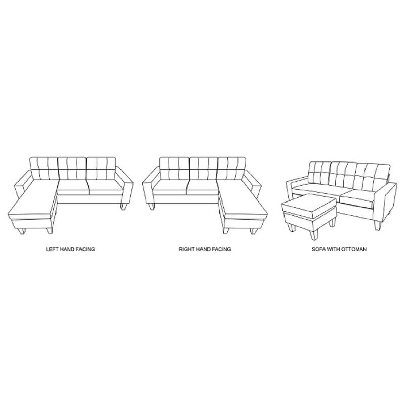Fabric Upholstered Tufted Reversible L-Shape Sectional Sofa w/ Ottoman