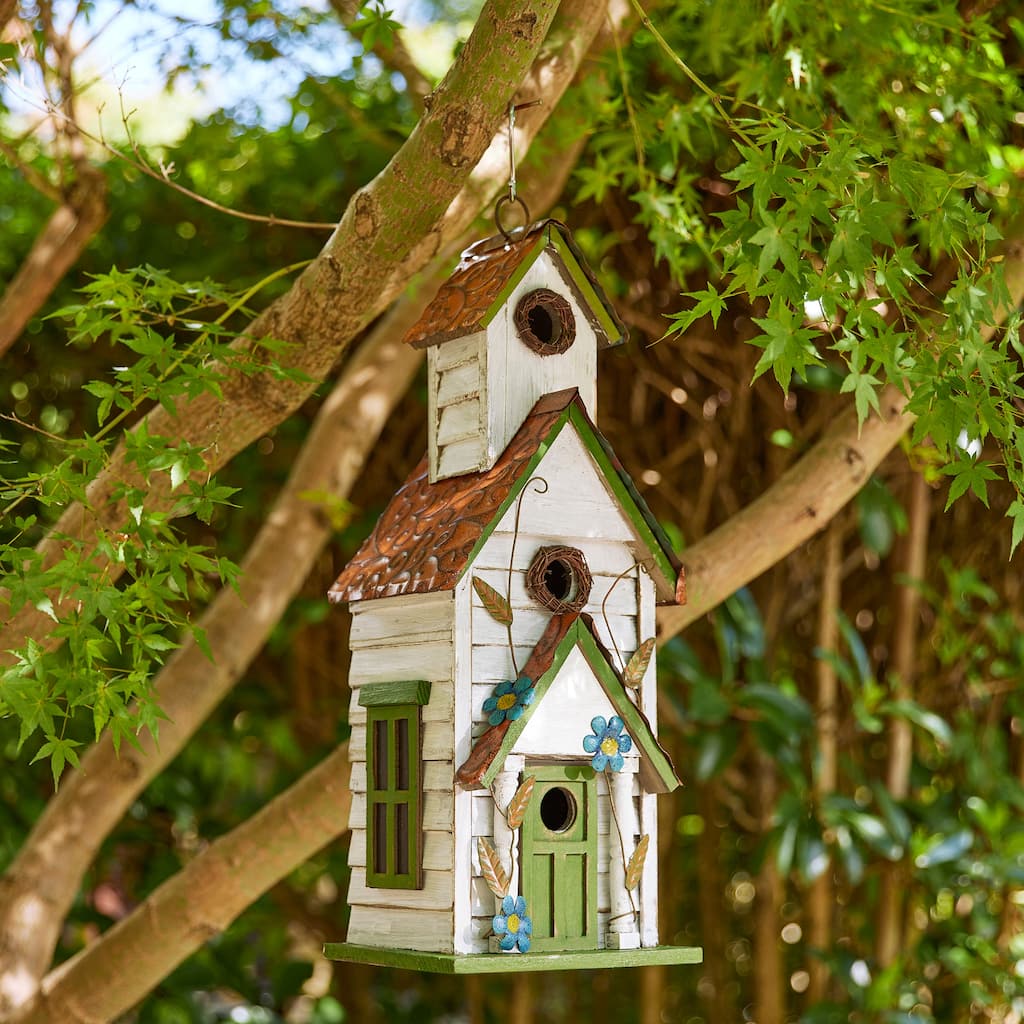 Glitzhome 20"H Wood 3-Story Villa Decorative Garden Birdhouse - 8.25''L X 6.25''W X 20.00''H
