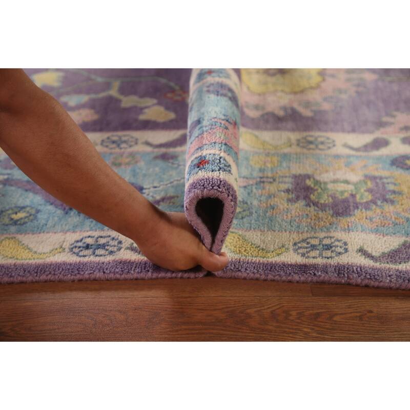 Purple Floral Oushak Indian Area Rug Handmade Wool Carpet - 8'10"x 11'8"