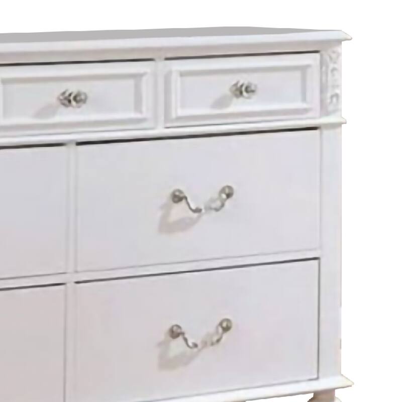 Dresser with 7 Drawers and Crystal Knobs, White