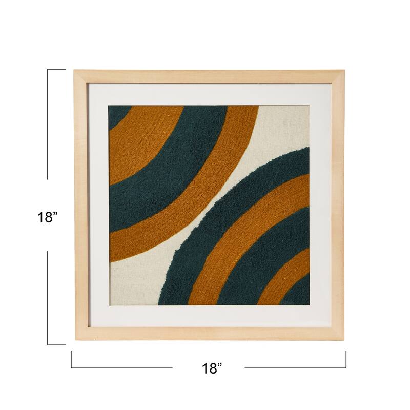 18" Square Abstract Embroidery in Wood Frame