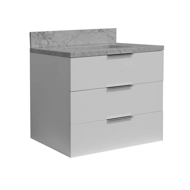KitchenBathCollection Oslo 30" Floating Wall-Mounted Bathroom Vanity with Carrara Marble Top