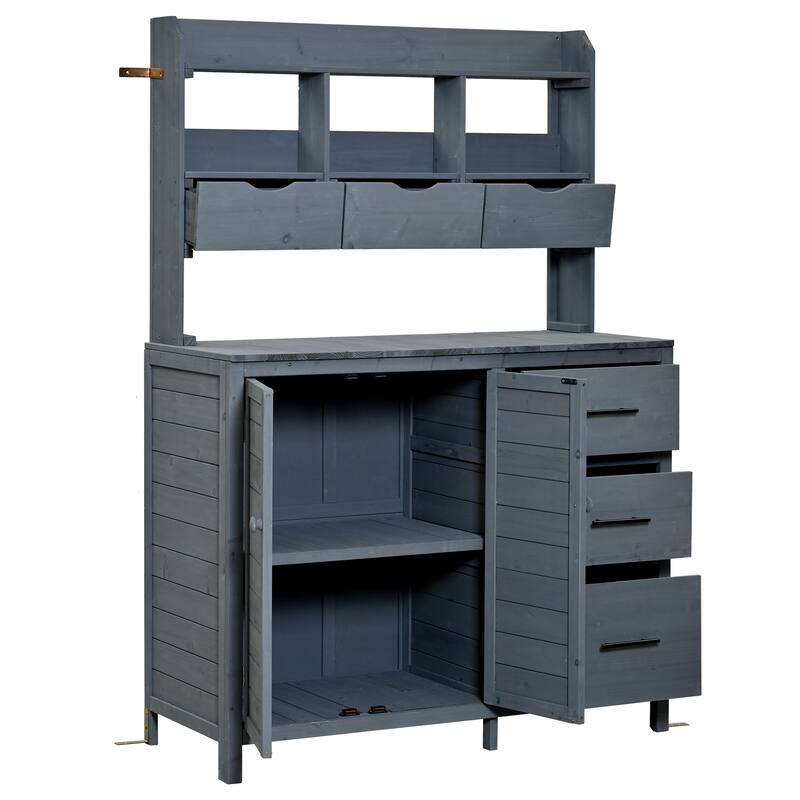 45" Farmhouse Patio Potting Bench Garden Workstation with 6 Drawers & Cabinet