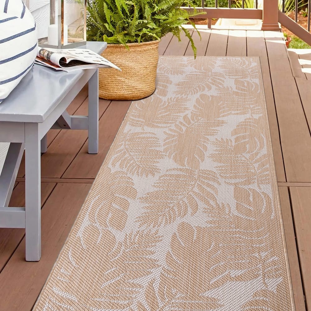 World Rug Gallery Floral Leaves Textured Flat Weave Indoor/Outdoor Area Rug