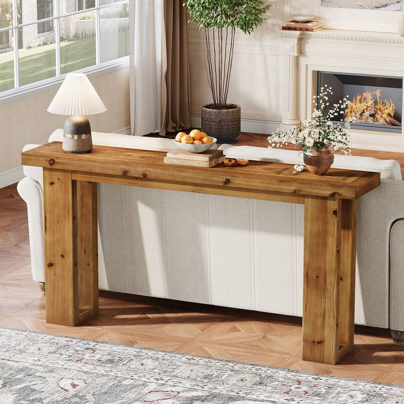 Solid Wood Sofa Table, 63-Inch Long Farmhouse Rectangular Console Table