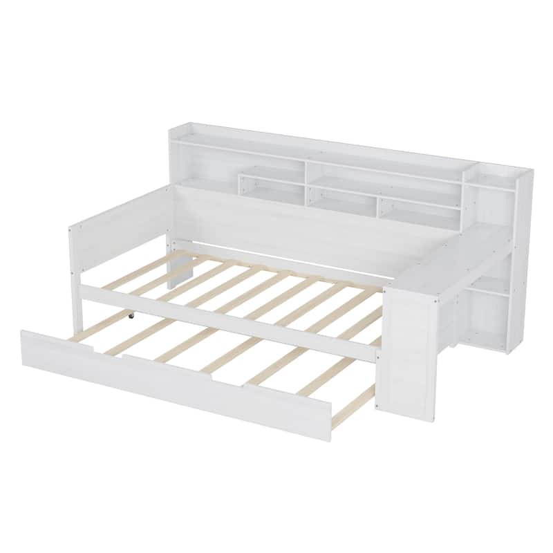 Twin Wooden Daybed with Storage Shelves