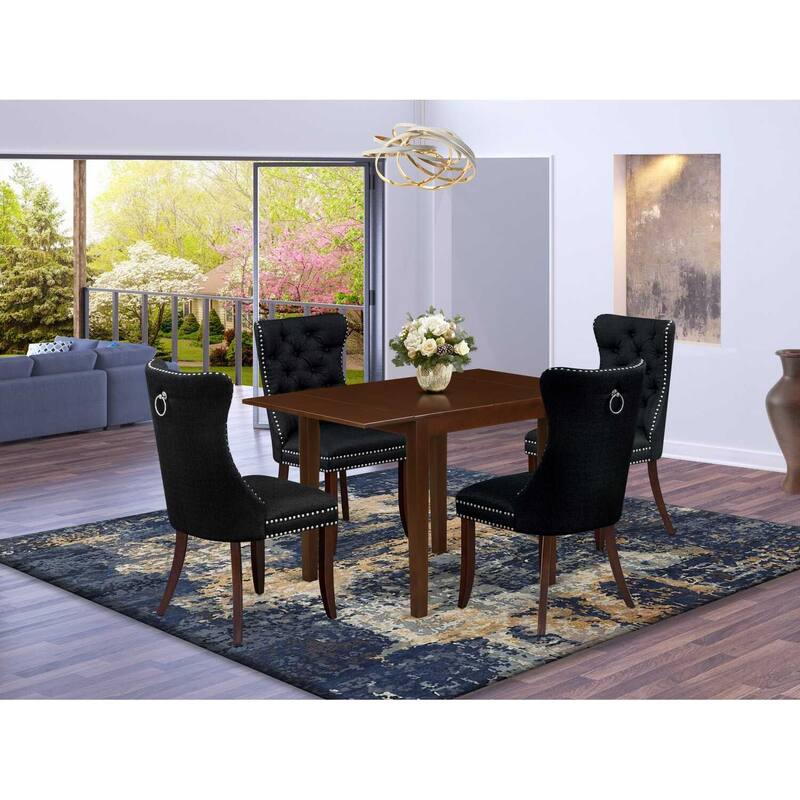 5-Piece Mahogany Finish Solid Wood Top - Rectangular Upholstered Dining Room Set (Seats-4)