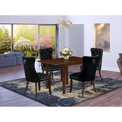 5-Piece Mahogany Finish Solid Wood Top - Rectangular Upholstered Dining Room Set (Seats-4)