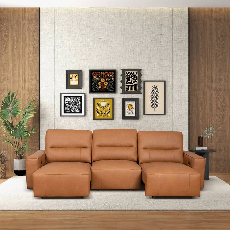 GDFStudio - Grant Top-Grain Leather Triple Power Convertible Sofa