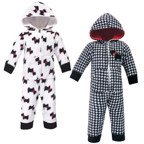 slide 1 of 1, Hudson Baby Infant Girl Fleece Jumpsuits, Coveralls, and Playsuits 2pk, Scottie Dog 3 - 6 Months - White/Black