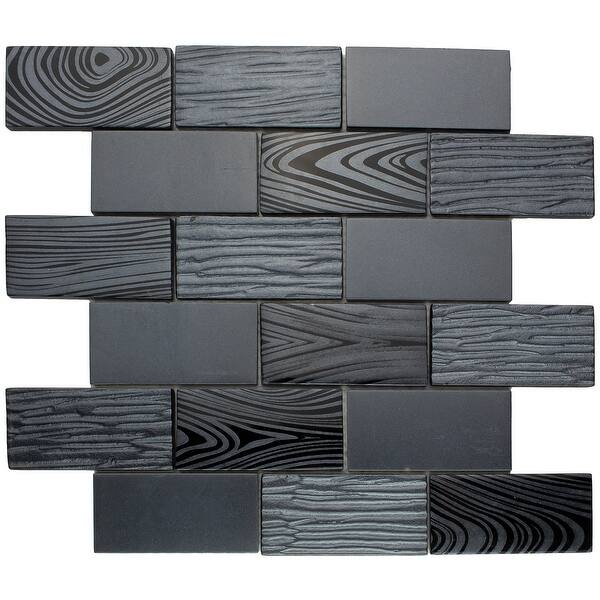Shop Black Friday Deals On Tilegen Wood Look Paint Effect 2 X 4 Glass Mosaic Tile In Black Wall Tile 10 Sheets 9 6sqft On Sale Overstock 27973463