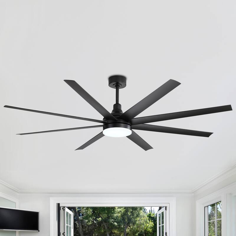 52"/ 65"/72" Black LED Ceiling Fan with Light Kit and Remote(5/8 Blade) - Black-72-inch