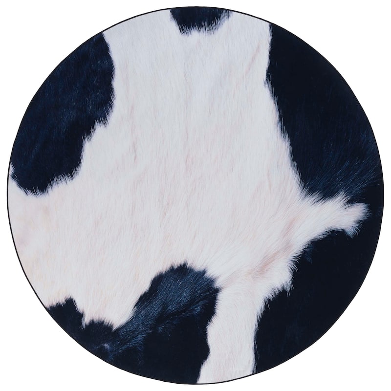 SAFAVIEH Faux Hide Machine Washable Slip Resistant Gulfidan Rustic - 6' x 6' Round - Ivory/Dark Blue - Round