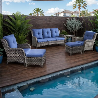 6 Pieces All Weather Wicker Sofa Patio Chair Set