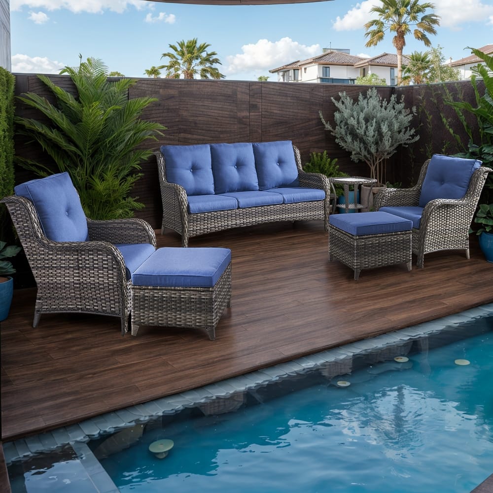 6 Pieces All Weather Wicker Sofa Patio Chair Set