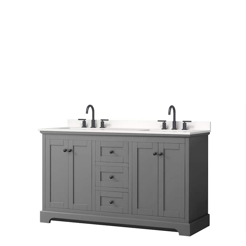 Avery 60-inch Double Vanity, Quartz Top - Dark Gray, Black Trim, White Quartz Top
