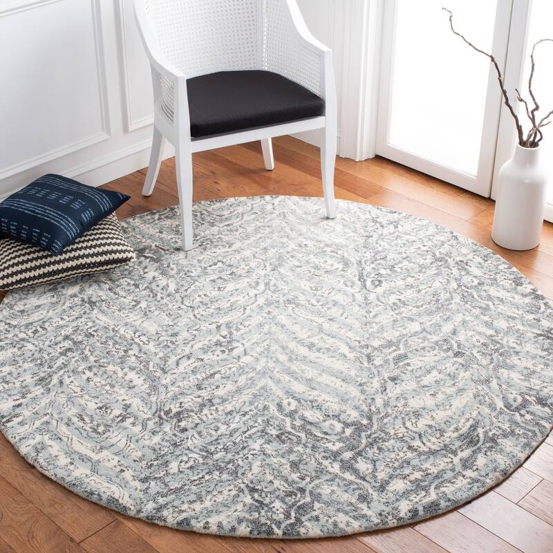 SAFAVIEH Handmade Restoration Vintage Xena Wool Rug - 6' Round - Ivory/Sage