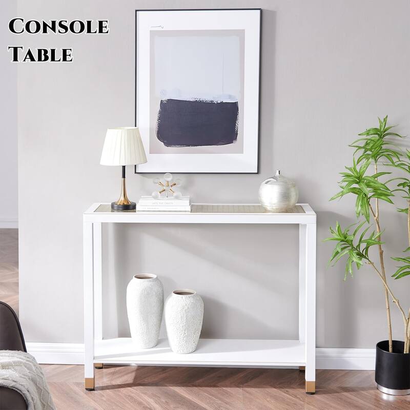 Glass Entryway Table, 2-Tier Entry Way Console Entrance Table, 41"L Narrow Sofa Table with Shelves, Ideal for Hallway