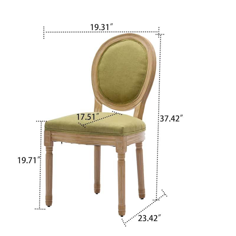 Vintage French Style Set of Two Linen Upholstered Dining Chairs with Solid Rubberwood Frame Legs