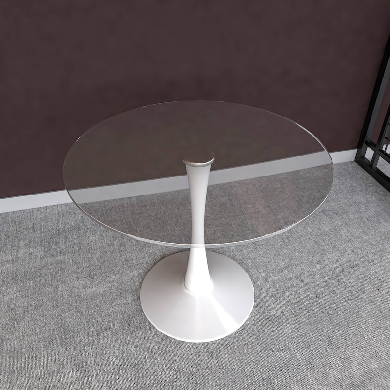 Bristol 35" Round Dining Table for 4 with Glass Top and Iron Pedestal Base for Kitchen and Dining Room