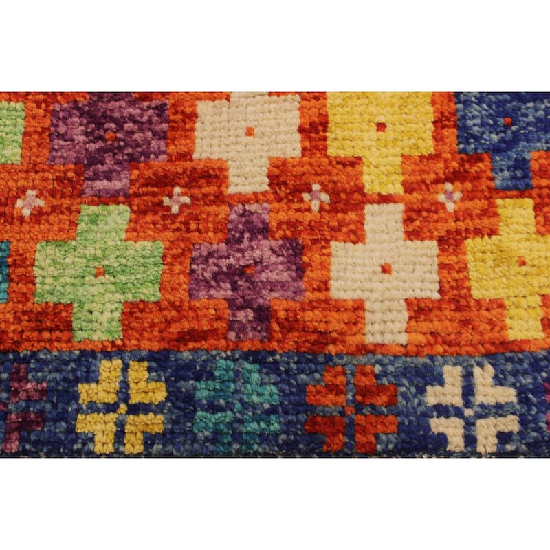 Shabby Chic Balochi Medina Orange/Blue Hand Knotted Wool Rug - 4'10'' x 6'7''