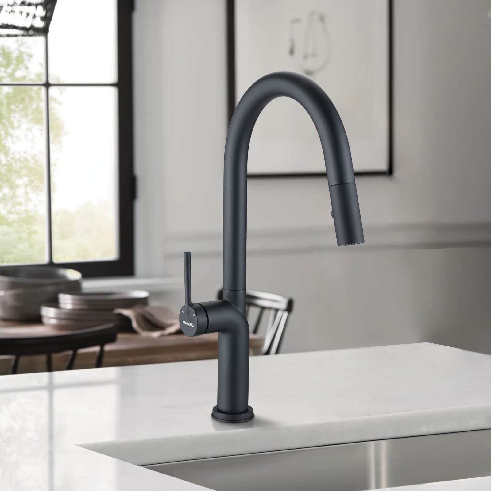 Kitchen faucet spring pull down sprayer