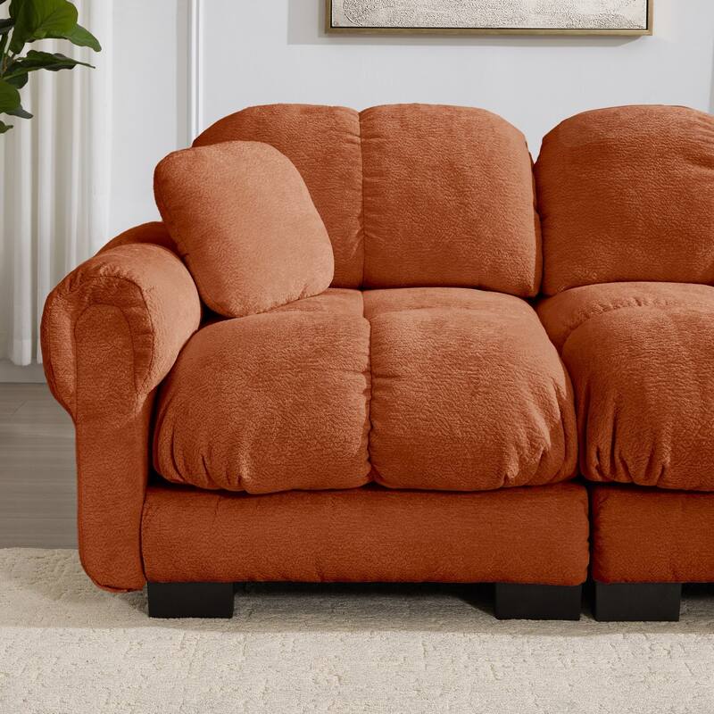 103.9" Modular Chenille Sectional Sofa with Pillows and Quilted Cushions