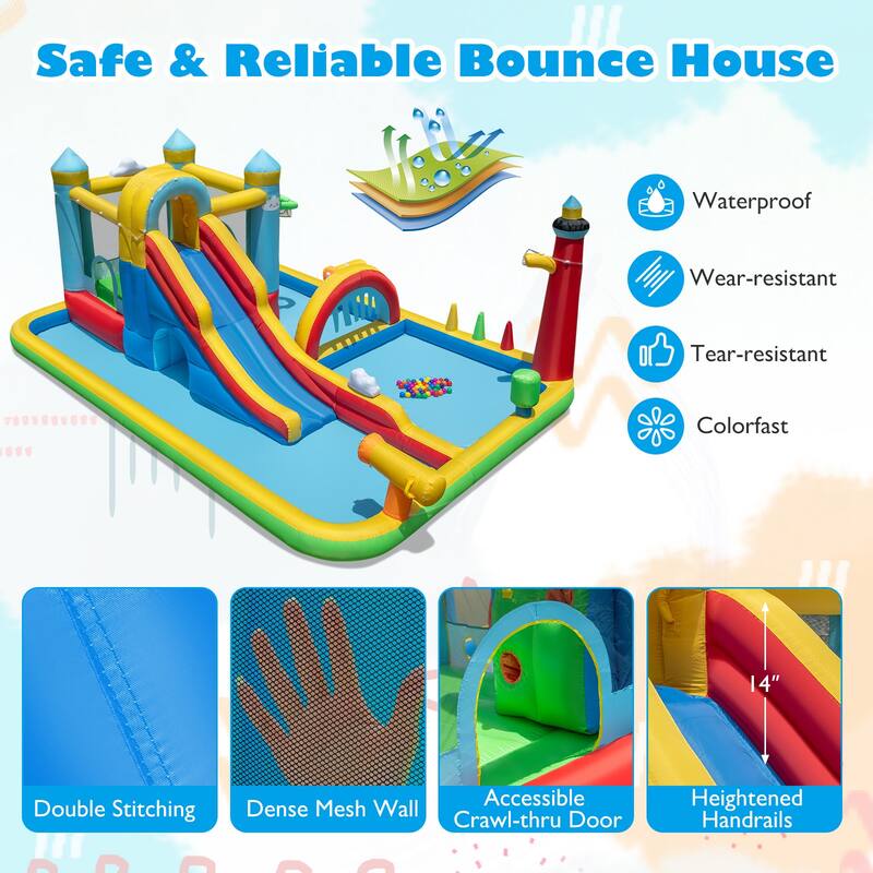 Gymax Inflatable Water Park w/Ocean Balls Climbing Wall Ball Pit Toss - Multicolor
