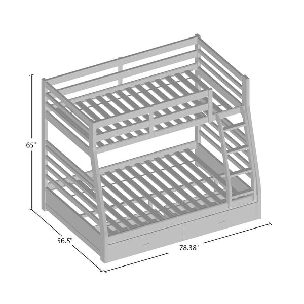 dimension image slide 1 of 2, Cude Modern Twin over Full Solid Wood Bunk Bed Set by Furniture of America