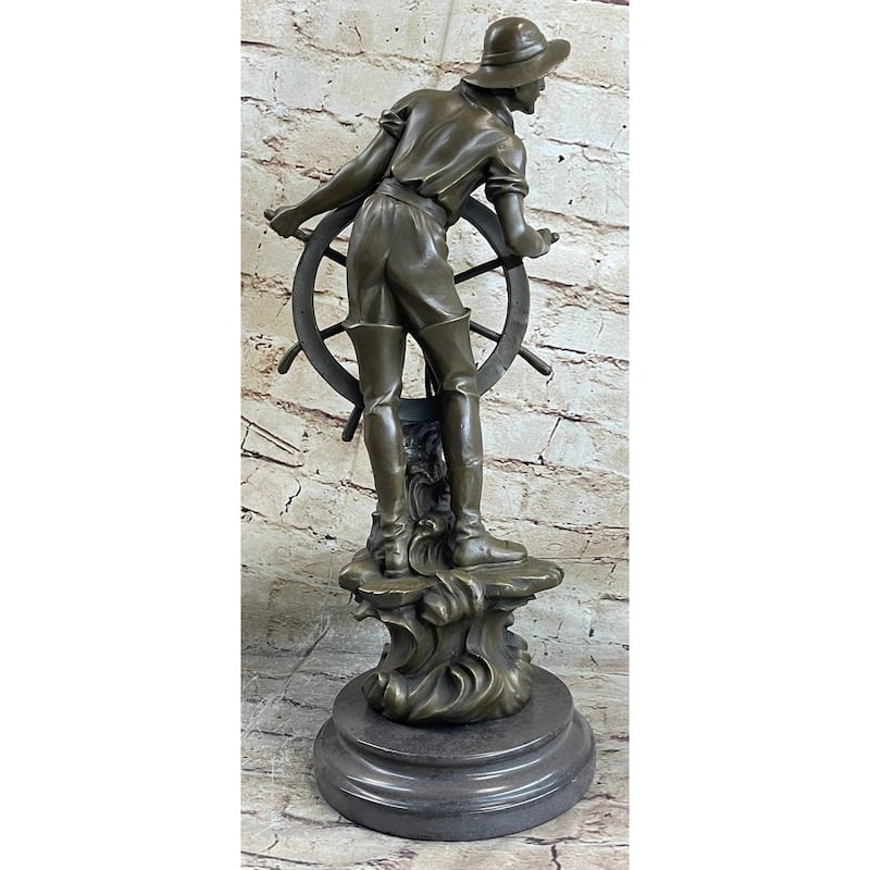 Ship Captain Imitative Fisherman Nautical Ocean Sailor Boating Decor Bronze Statue Sculpture 17.5 Inches X 7 Inches