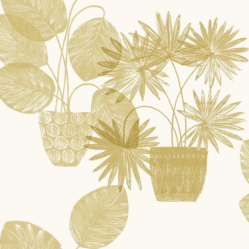 A-Street Prints Aida Gold Potted Plant Wallpaper