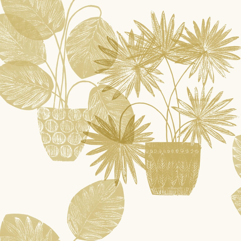 A-Street Prints Aida Gold Potted Plant Wallpaper