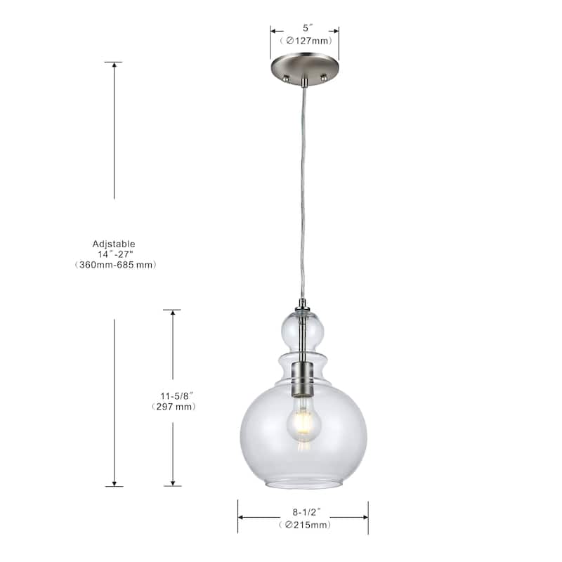 1 LT Pendant with Clear Glass Shade 75W BULB NOT INCLUDE