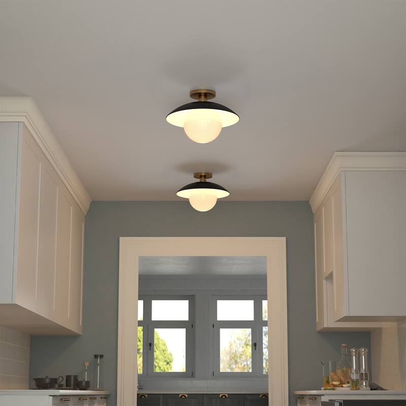 Alvia 14.5" Wide Semi Flush Mount with Metal/Glass Shade - 14.5" Wide