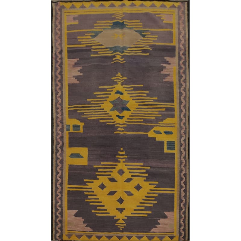 Hand Woven Oriental 100% Wool Carpet Southwestern Tribal Purples Kilim Area Rug - 8' 3'' X 4' 10''