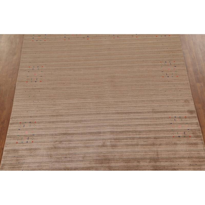 Striped Brown Gabbeh Oriental Area Rug Hand-Knotted Wool Carpet - 7'9" x 9'10"