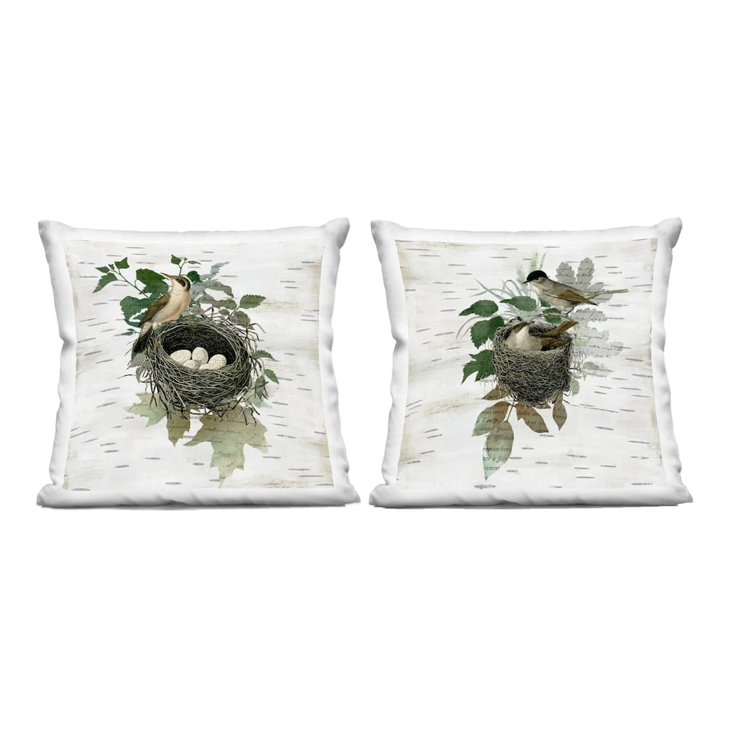 Stupell Rustic Vintage Bird Nests Decorative Printed Throw Pillow Design by Susan Arnot (Set of 2)