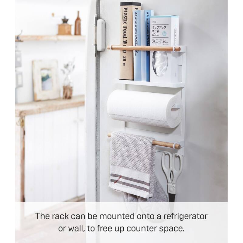 Yamazaki Home Magnetic Kitchen Organizer, Steel and Wood, Holds 8 lbs - L 3.94 x W 12.6 x H 14.17 inches