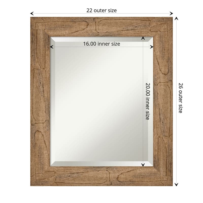 Beveled Wood Bathroom Wall Mirror - Owl Brown Frame - Outer Size: 22 x 26 in
