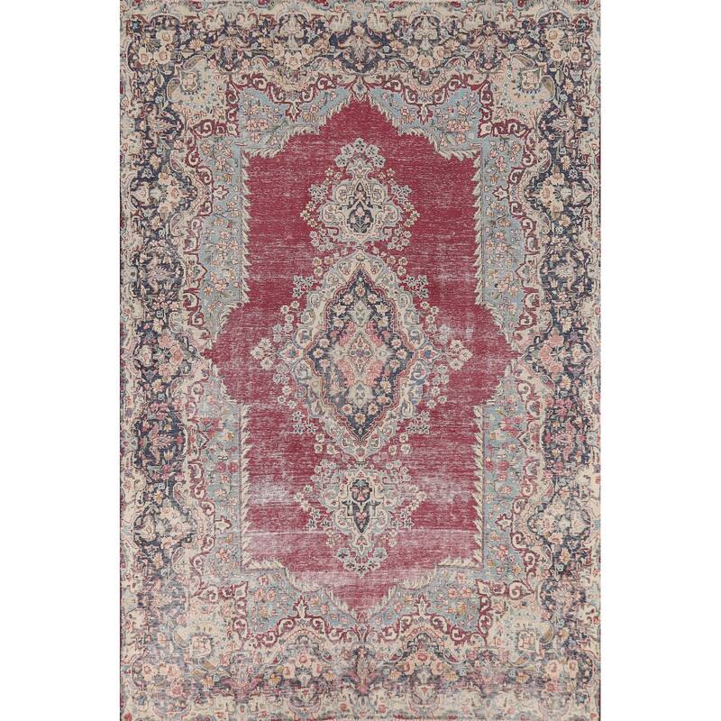 Medallion Kerman Oriental Vintage Area Rug Hand-Knotted Wool Carpet - 6'1"x 9'5"
